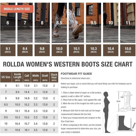 HISEA Rollda Cowboy Boots for Women Western Cowgirl Boots  Women Bronze Western Cowgirl Boots Snip Toe Mid-Calf Chunky Heel Ladies Shoes